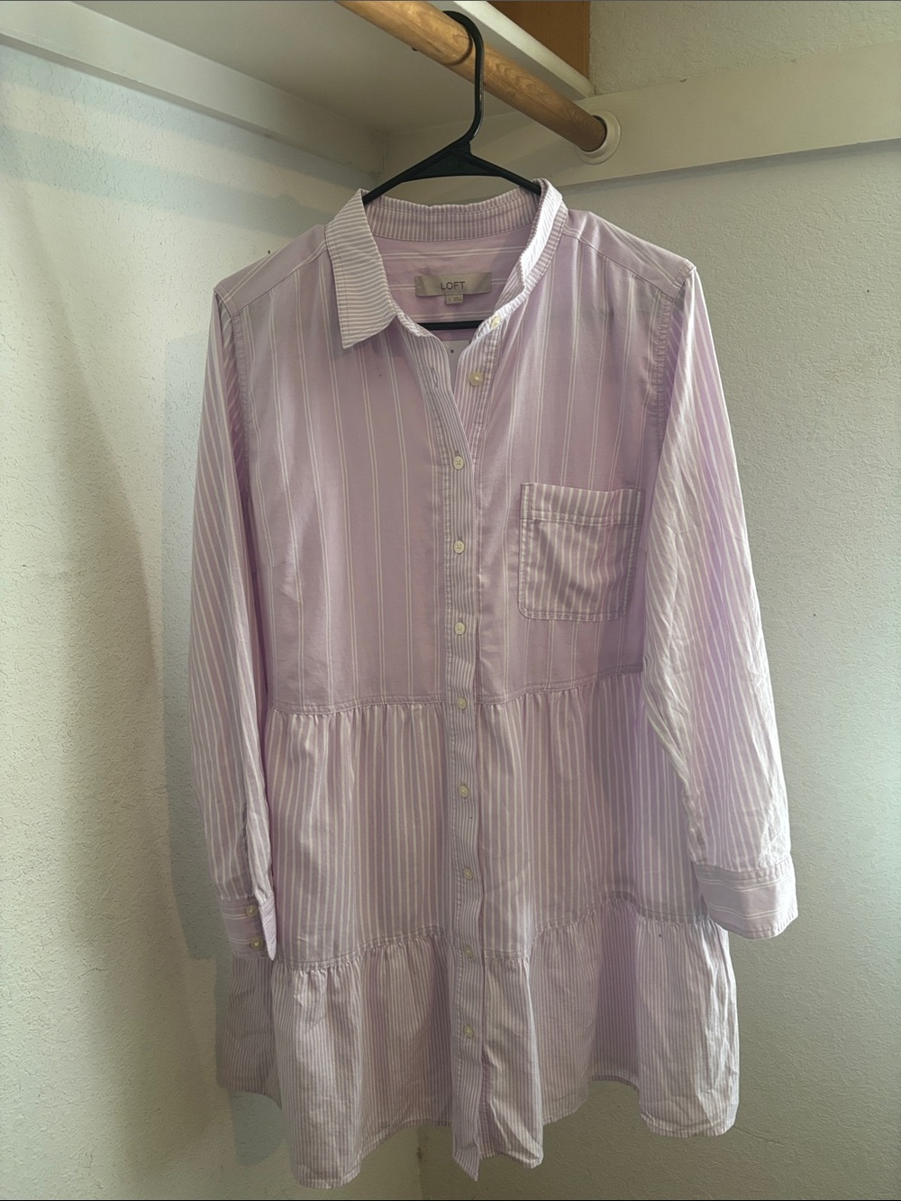 LOFT Lavender Stripe Long Sleeve Shirt Dress